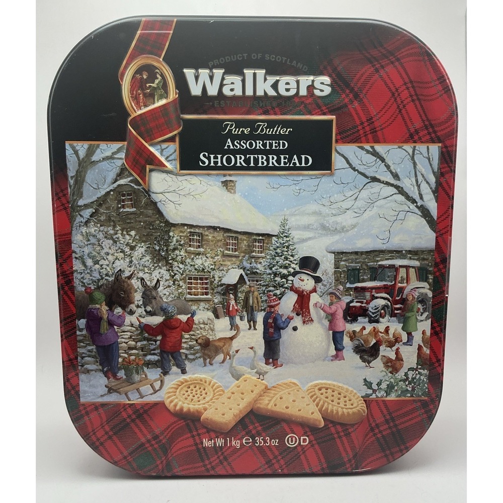 Walkers Shortbread Empty Tin Large 1kg 35.3oz Holiday Christmas Snowman Plaid